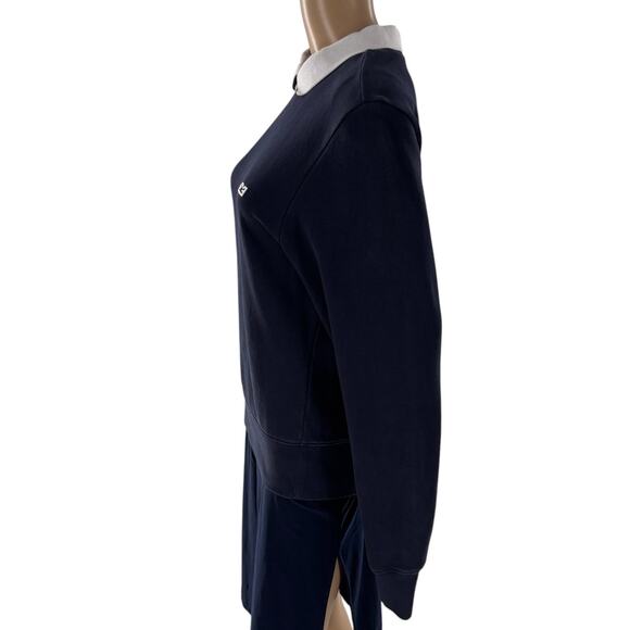 Frame Navy Blue Polo Collar Pullover Cotton Sweatshirt - Picture 7 of 11